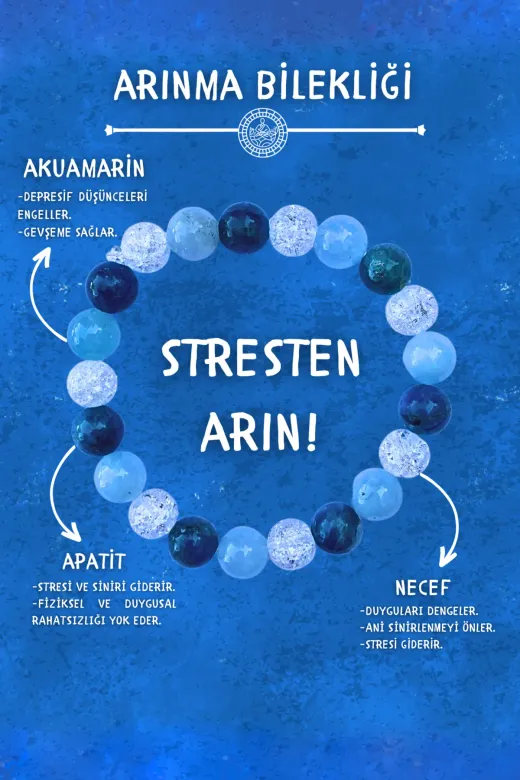 Chi Zen DÜZ-21 Arınma Doğal Taş Tılsım Bilekliği Düz 8Mm 21'li (Akuamarin, Necef, Apatit Taşı) Chi-Zen Bileklik