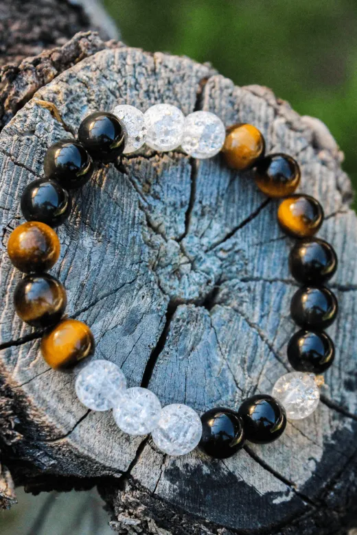Chi Zen DÜZ-21 Güç Doğal Erkek Tılsım Bilekliği Düz 8Mm (Altın Obsidyen, Kaplan Gözü, Necef Taşı) Chi-Zen Bileklik