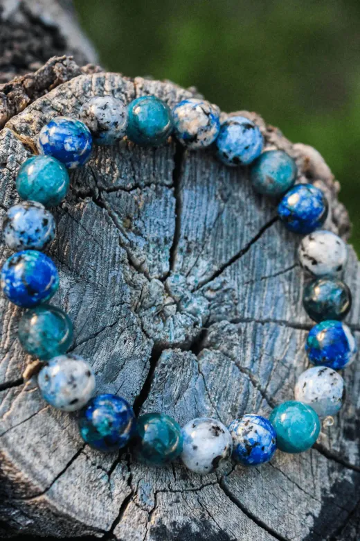 Chi Zen DÜZ-21 Özgüven Doğal Taş Tılsım Bilekliği Düz 8Mm (Apatit, Lapis Lazuli, Sodalit Taşı) Chi-Zen Bileklik