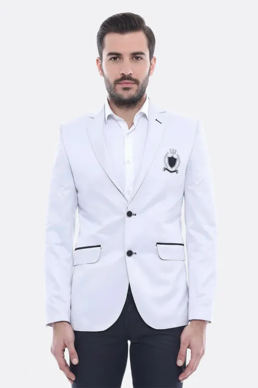 Çift Düğmeli Mono Yaka Armalı Krem Ceket -Wessi