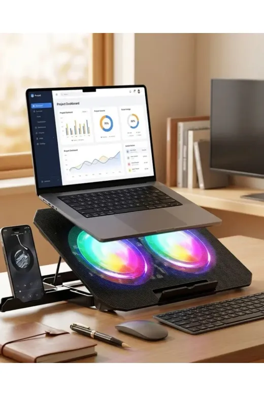 Çift Fanlı Laptop Soğutucu RGB Işıklı Sessiz Notebook Standı