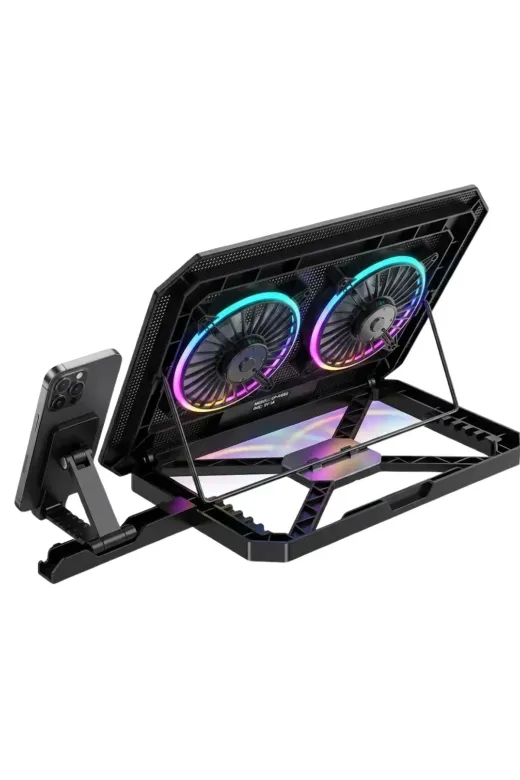 Çift Fanlı Laptop Soğutucu RGB Işıklı Sessiz Notebook Standı