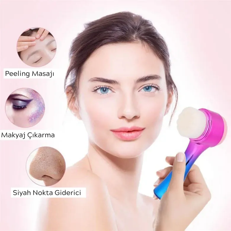 Çift İşlevli Renkli Cilt Yüz Temizleme Fırçası Peeling Masaj Etkili Gözenek Temizleyici Alet (4745)