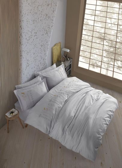 Çift Kişilik Poplin Premium Nakışlı Nev Diva Gri