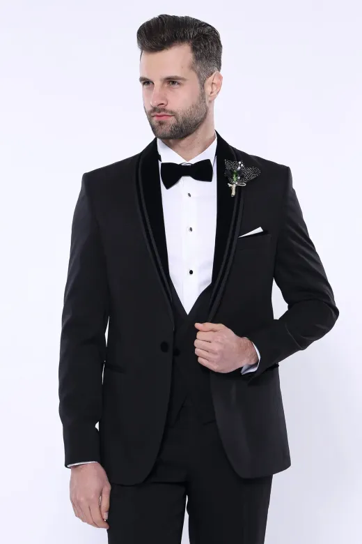 Çıkarılabilir Kadife Yaka Siyah Smokin - Wessi - 58 / Black