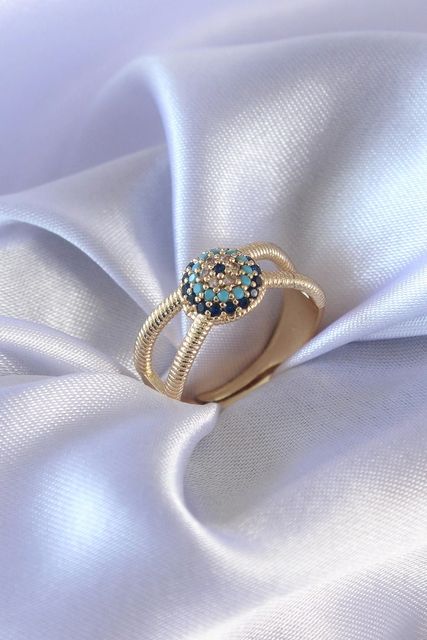 Clariss BYK2568-BLNC Gold Renk Nazar Boncuk Model Kadın Yüzük Çok Renkli