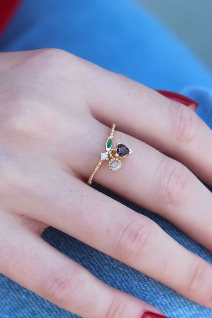 Clariss BYK2603-BLNC Gold Renk Kiraz Model Zirkon Taşlı Kadın Yüzük Çok Renkli