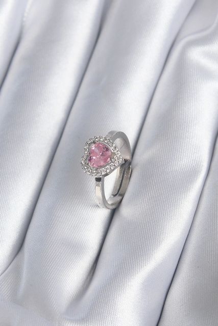 Clariss BYK2864-BLNC Pirinç Gümüş Renk Pembe Zirkon Taşlı Charm Model Kadın Yüzük Çok Renkli