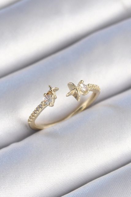 Clariss BYK3446-BLNC Pirinç Gold Renk Zirkon Taş Detay Yıldız Model Kadın Yüzük Çok Renkli