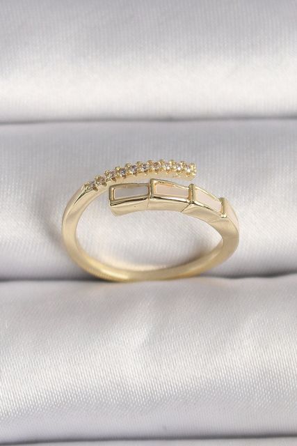 Clariss BYK3539-BLNC Pirinç Gold Renk Zirkon Taş Detaylı Yılan Model Ayarlanabilir Yüzük Çok Renkli