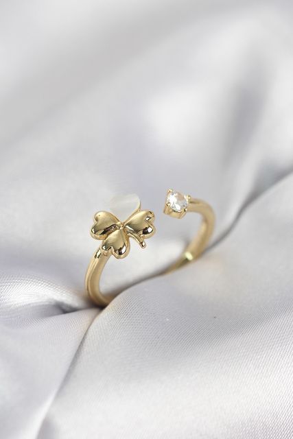 Clariss BYK4103-BLNC Gold Renk Yonca Model Sedefli Kadın Yüzük Çok Renkli