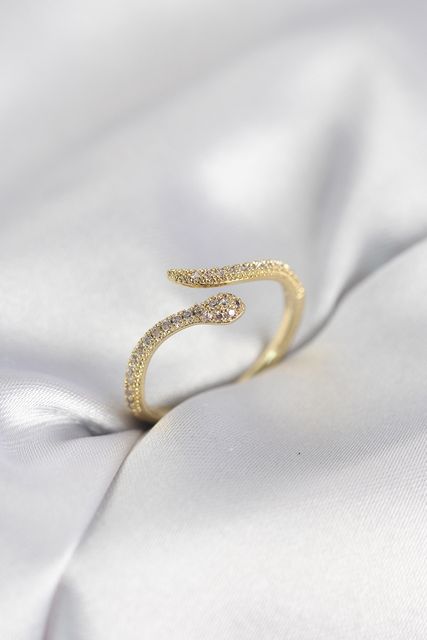Clariss BYK4133-BLNC Gold Renk Yılan Model Zirkon Taşlı Kadın Yüzük Çok Renkli