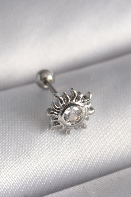 Clariss PR1279-BLNC 316L Çelik Gümüş Renk Zirkon Taşlı Güneş Tragus Piercing