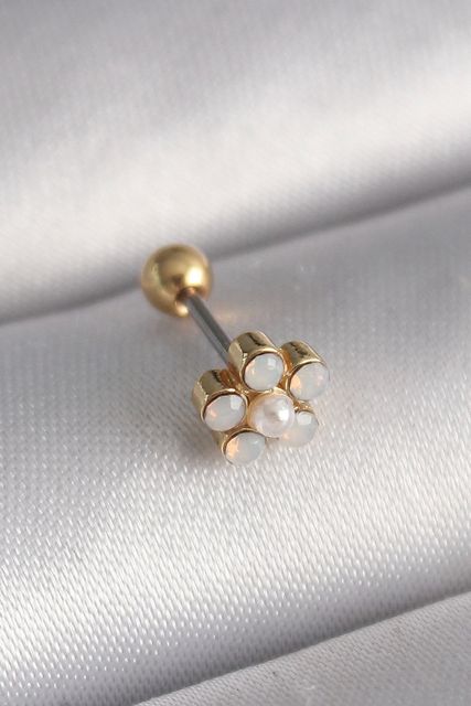 Clariss PR1282-BLNC 316L Çelik Gold Renk Zirkon Taşlı Çiçek Model Tragus Piercing Gümüş