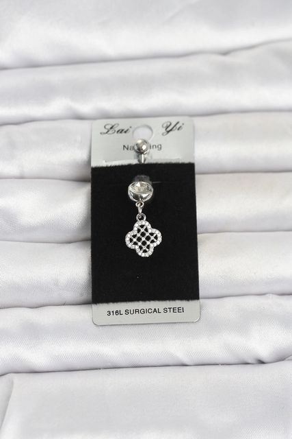 Clariss PR1397-BLNC 316L Cerrahi Çelik Zirkon Taşlı Sallantılı Yonca Model Göbek Piercing Çok Renkli