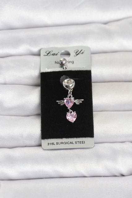 Clariss PR1405-BLNC 316L Cerrahi Çelik Pembe Zirkon Taşlı Kanat Model Göbek Piercing Çok Renkli