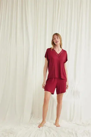 Closet Kısa Kollu Dantelli V Yaka Şort Pijama Takımı - Kısa Kollu Dantelli V Yaka Şort Pijama Takımı