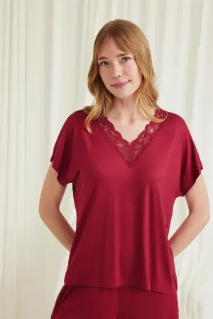 Closet Kısa Kollu Dantelli V Yaka Şort Pijama Takımı - Kısa Kollu Dantelli V Yaka Şort Pijama Takımı