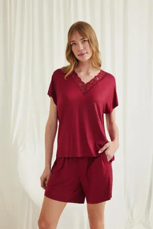 Closet Kısa Kollu Dantelli V Yaka Şort Pijama Takımı - Kısa Kollu Dantelli V Yaka Şort Pijama Takımı