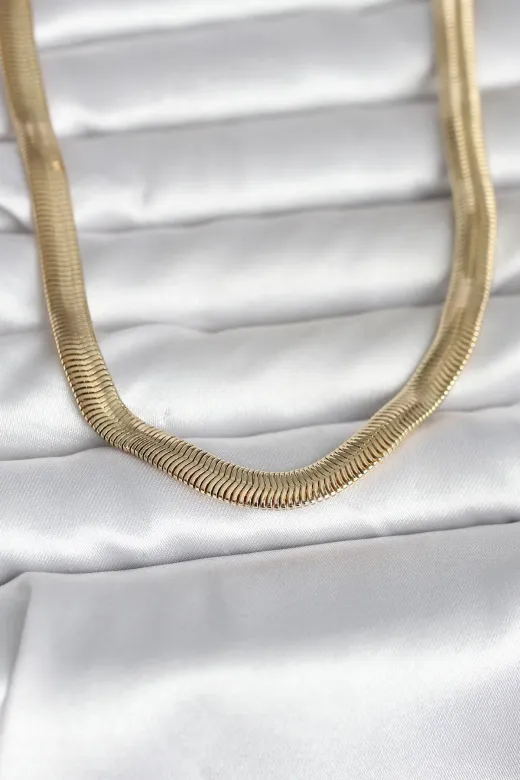 CM 14K Gold Renk Kalın Yassı Yılan Zincir Model 45 cm Kadın Kolye TJ-BKO11006