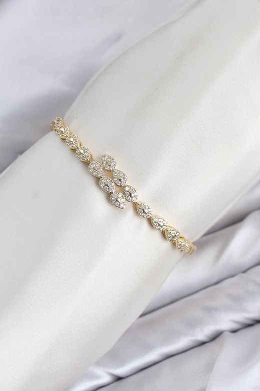 CM Damla Model Zirkon Taşlı VIP Seri Gold Renk Pirinç Kadın Bileklik