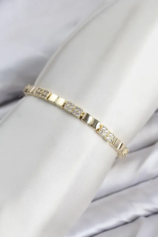 CM Kare Model Zirkon Taşlı VIP Seri Gold Renk Pirinç Kadın Bileklik TJ-BB8611