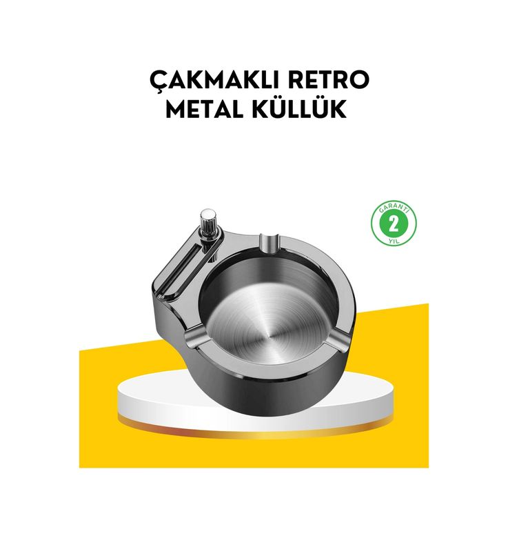 COjans 118460621 Çakmaklı Küllük Paslanmaz Metal Yuvarlak Tasarım