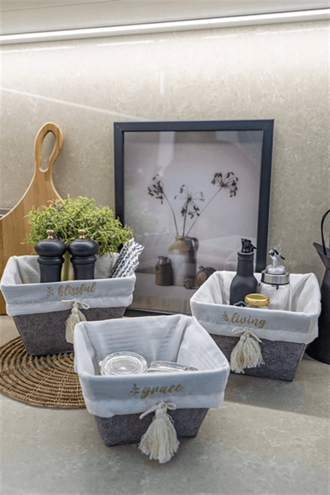 Çok Amaçlı Saklama Organizer Kutu Kare Keçe Sepet (3 Boy) ( Lisinya )
