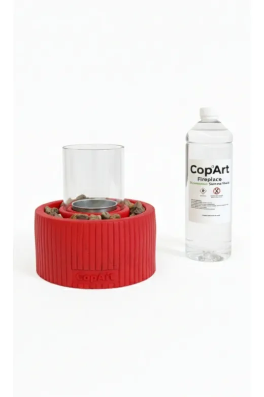 CopArt CMŞ38002 - Red Alba Kırmızı Masaüstü Beton Şömine - 1 Lt Bioetanol Yakıt Ve Dekoratif Taş Hediyeli