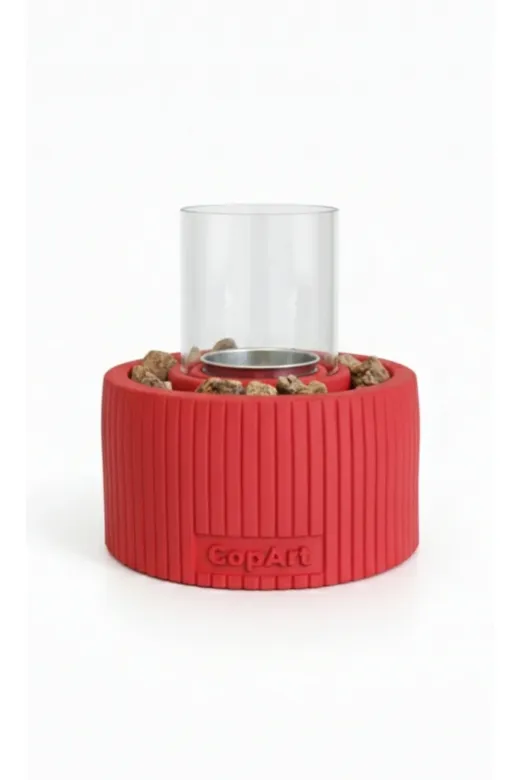 CopArt CMŞ38002 - Red Alba Kırmızı Masaüstü Beton Şömine - 1 Lt Bioetanol Yakıt Ve Dekoratif Taş Hediyeli