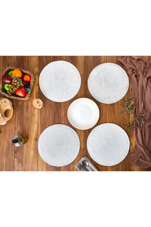 Cornella SET-1715-4 Lena Kenarları Boru Boncuk İşlemeli Yuvarlak Amerikan Servis