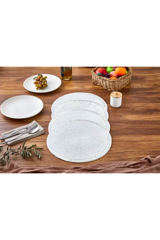 Cornella SET-1715-4 Lena Kenarları Boru Boncuk İşlemeli Yuvarlak Amerikan Servis