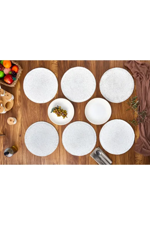 Cornella SET-1715-6 Lena Kenarları Boru Boncuk İşlemeli Yuvarlak Amerikan Servis 6 Li