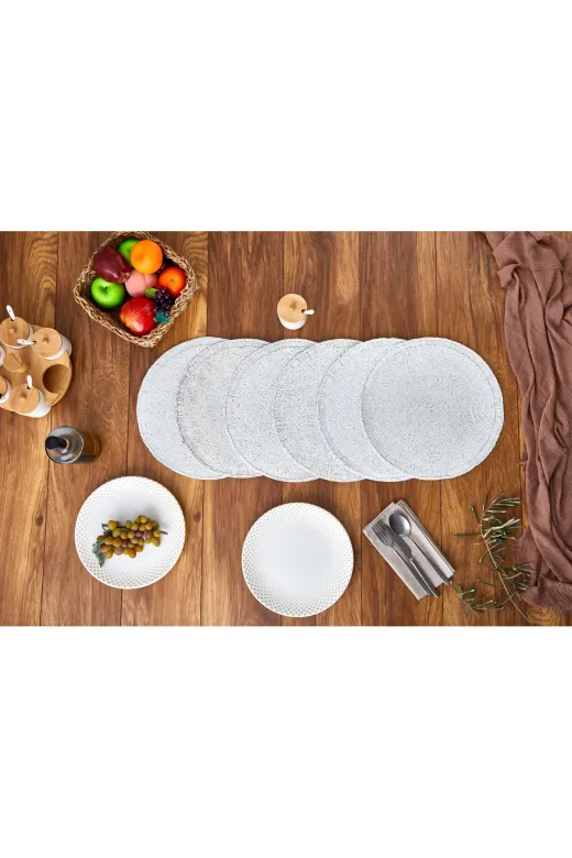Cornella SET-1715-6 Lena Kenarları Boru Boncuk İşlemeli Yuvarlak Amerikan Servis 6 Li