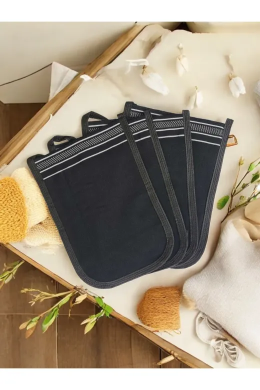 Cottella TYBTGMNCV1E7Q0SJ11 Osmanlı Siyah Kalın Banyo Hamam Kesesi 25X17 Cm Tekli