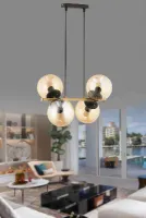 CROSS 4'LÜ ESKİTME - SİYAH BAL RENGİ GLOB CAMLI MODERN SARKIT AVİZE OTURMA ODASI SALON