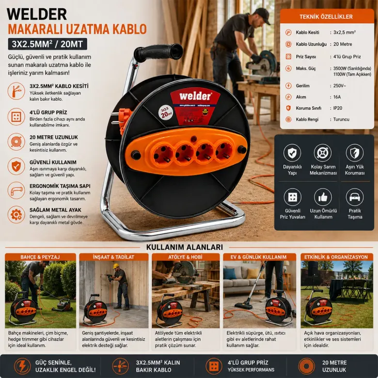 CT WELDER 3X2.5MM 20MT MAKARALI UZATMA KABLO (4745)