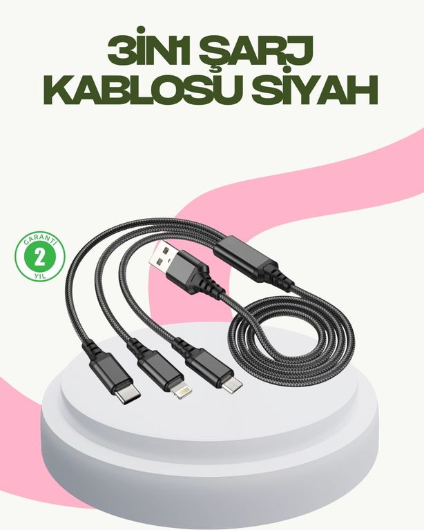 Ctstones 120386801 Mey İthalat Hızlı Şarj Destekli Çoklu Şarj Kablosu Seyahat Ve Günlük Kullanım