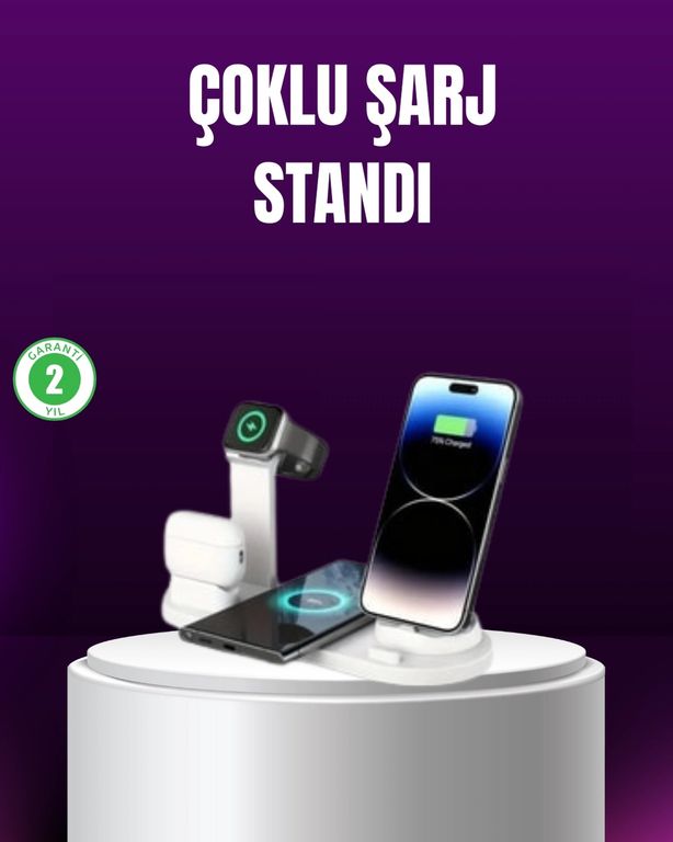 Ctstones 120386910 Mey İthalat 15W Hızlı Şarj Destekli 4 Ü 1 Arada Kablosuz Şarj İstasyonu