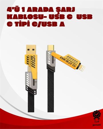 Ctstones 120386941 Mey İthalat Dönüştürülebilir 4 Başlıklı Hızlı Şarj Kablosu 1.2M, 65W, Dayanıklı Ve Esnek Tasarım