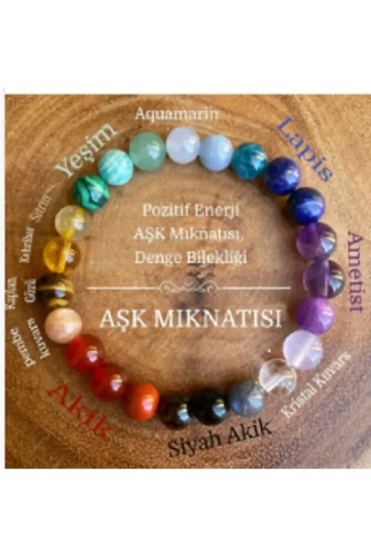 curcuna takı AYZ1105 Aşk Mıknatısı Bileklik Yeşim, Lapis, Ametist, Akik, Pembe Kuvars, Kaplangözü, Kehribar, Sitrin