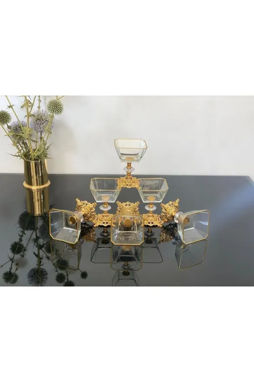 daisyglass MGNL6 Lav Cam Lüx Gold Ayaklı Kase 6'lı Magnolia Dondurmalık