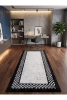 Damalı Kaymaz Taban 70x160 Halı - Gri-siyah