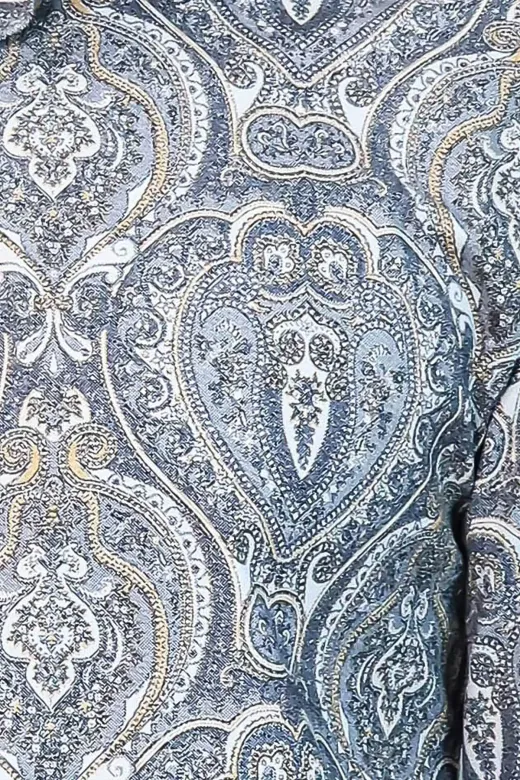 Damask Desenli Mavi Slim Fit Gömlek - Wessi - M / Mavi