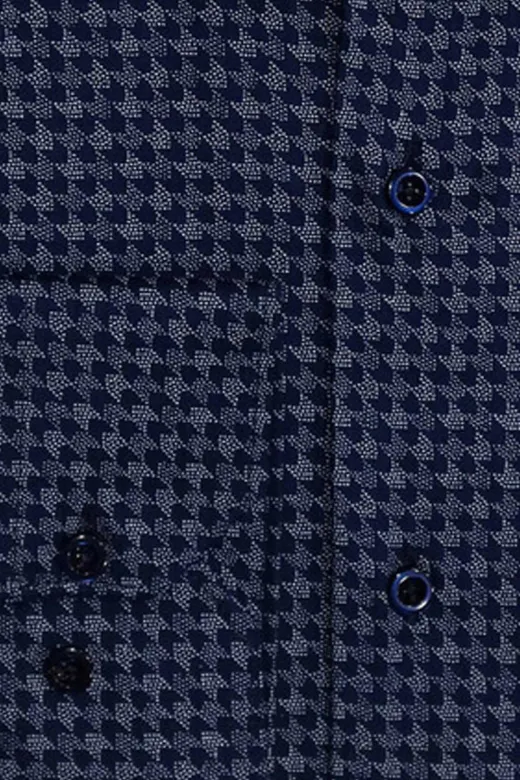 Damask Desenli Slim Fit Uzun Kollu Mavi Erkek Gömlek - Wessi - M / Lacivert