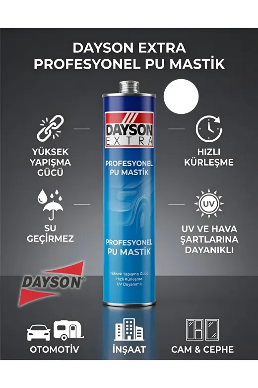 Dayson DYSNS002 Extra Poliüretan Mastik Silikonize Yapıştırıcı Beyaz 280 Ml – Güçlü Ve %100 Su Geçirmez