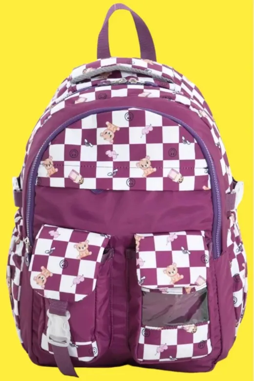 DEB1020 Unisex Su Geçirmez Damalı Renkli Okul Çantası Sırt Çantası