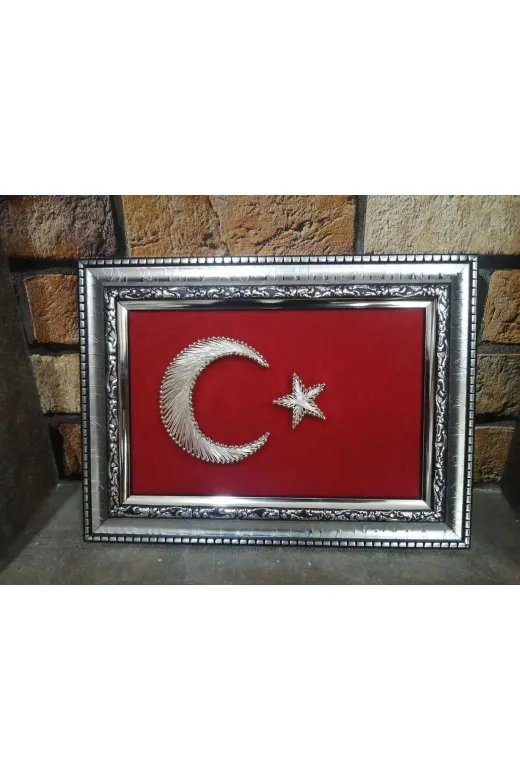 dekorasyonsepetim fbo95 Gümüş Çerçeveli Filografi Türk Bayrağı
