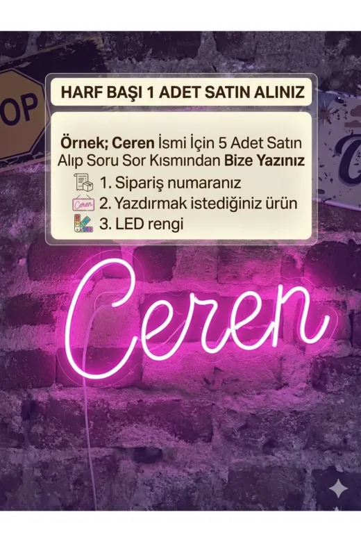 dekoraven özelisim Kişiye Özel Tasarım İsim-Yazı Neon Led Işıklı Yazı(Fiyat 1 Harf Fiyatıdır) Açıklamaya Bakınız