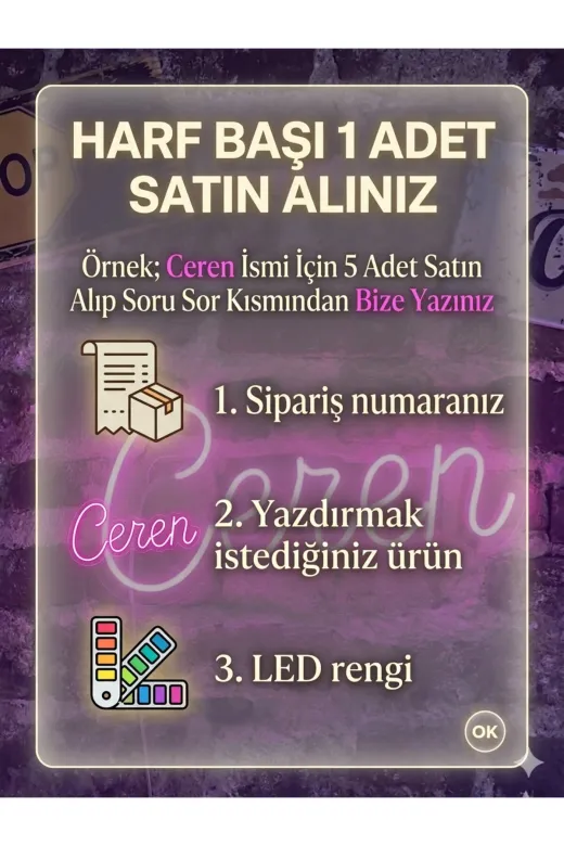dekoraven özelisim Kişiye Özel Tasarım İsim-Yazı Neon Led Işıklı Yazı(Fiyat 1 Harf Fiyatıdır) Açıklamaya Bakınız